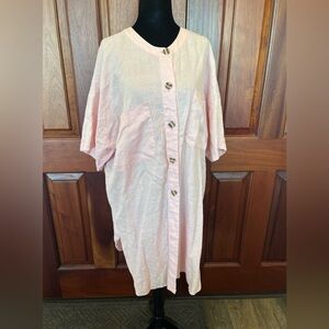 The Limited 100% Linen Pink Tunic Shirt Dress Button Down Short Sleeve Pocket M
